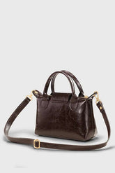 Sac bandoulière marron verni en cuir PU polyvalent pour femme, résistant à l&