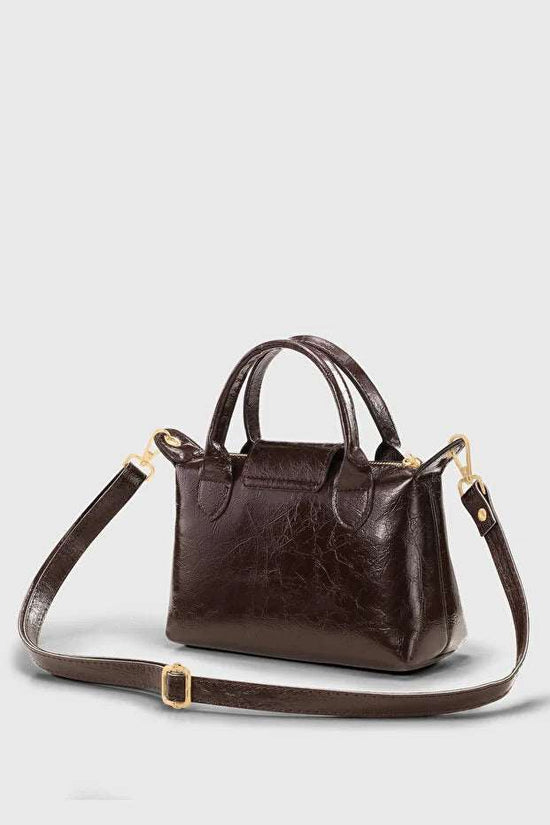 Sac bandoulière marron verni en cuir PU polyvalent pour femme, résistant à l&