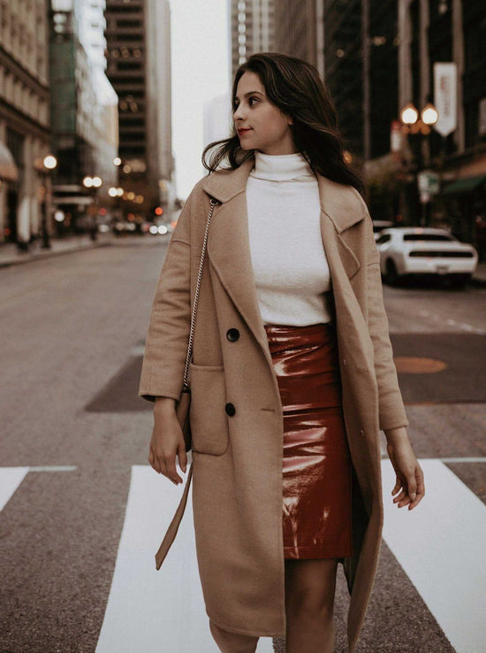 Trench manteau Serena double boutonnage en laine avec ceinture à nouer