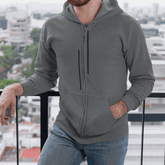 Veste zip-up pour homme avec rayures noires inégalées et tissu doux en coton polyester.