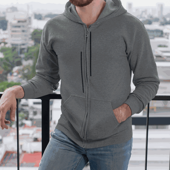Veste zip-up pour homme avec rayures noires inégalées et tissu doux en coton polyester.