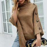 Womens Turtleneck Poncho With Side Buttons Details Yellow Pandora