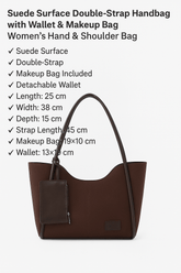 Brown suede SHK108 women hand and shoulder bag with wallet and makeup – Women&