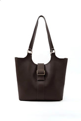 Brown Faux Leather Snap Closure Crossbody Hand Bag Single Compartment Ochre Juniper