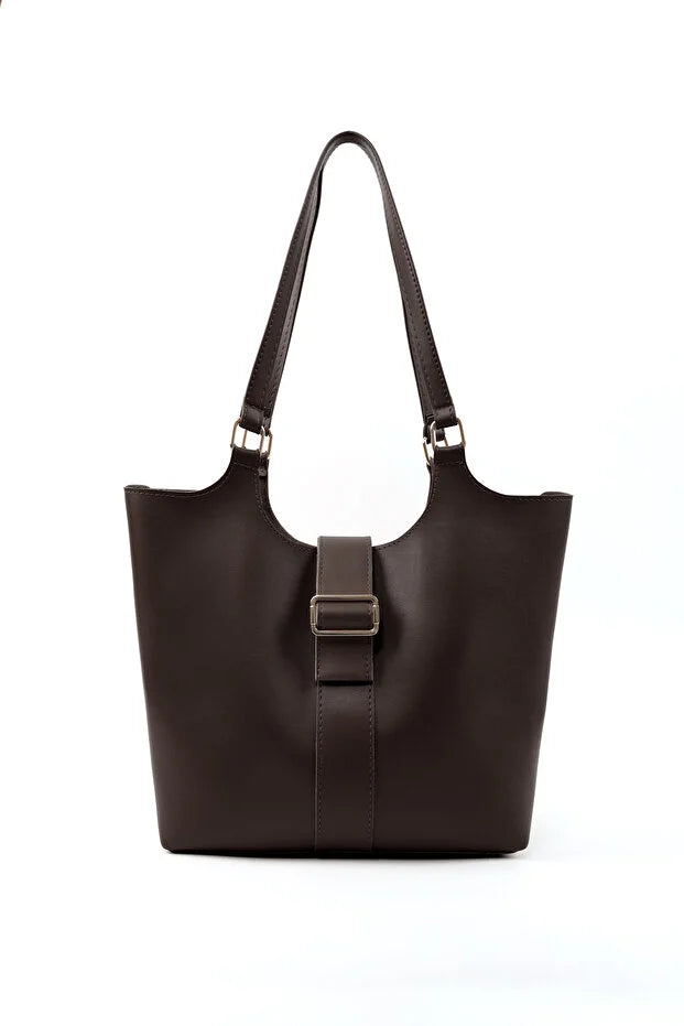 Brown Faux Leather Snap Closure Crossbody Hand Bag Single Compartment Ochre Juniper