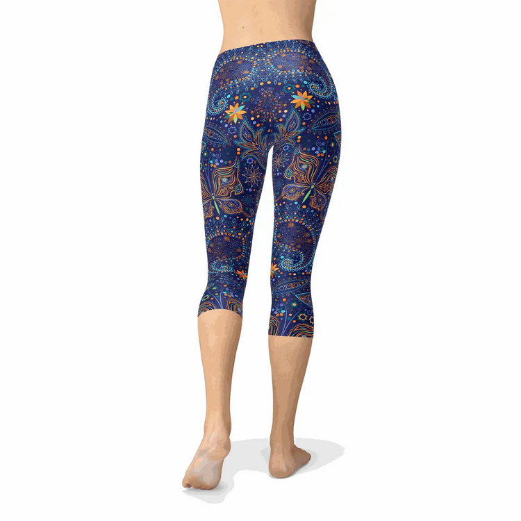 Womens Paisley Butterfly Capri Leggings Maroon Sooty