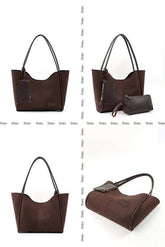 Brown suede SHK108 women hand and shoulder bag with wallet and makeup – Women&