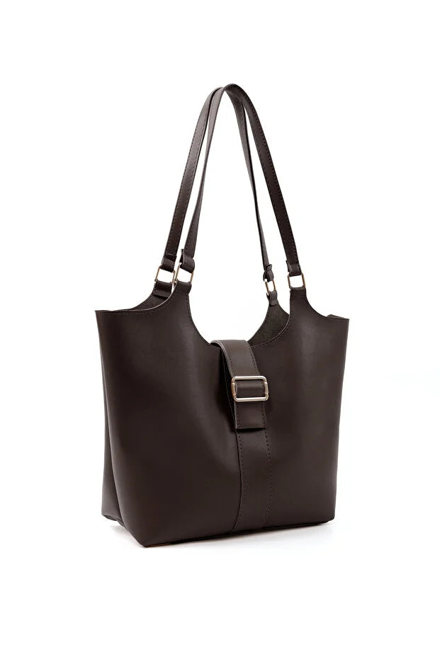 Brown Faux Leather Snap Closure Crossbody Hand Bag Single Compartment Ochre Juniper