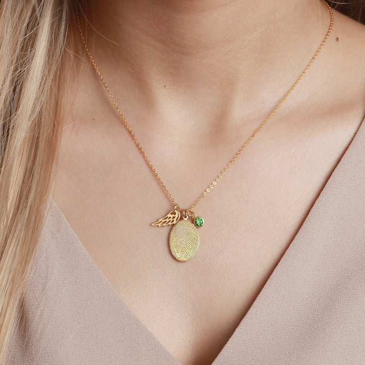 Fingerprint Necklace, Fingerprint Jewelry With Birthstone Green Millie