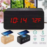 Wooden Digital Alarm Clock with Wireless Phone Charging Pad – Charger Yellow Pandora