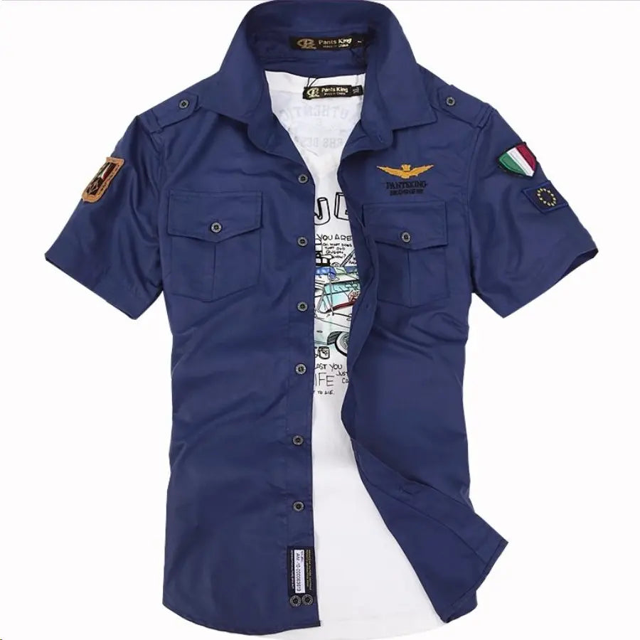 Mens Short Sleeve Military Style Shirt Yellow Pandora