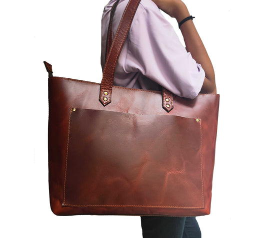 Sac cabas en cuir véritable pour femme avec fermeture éclair et grande capacité