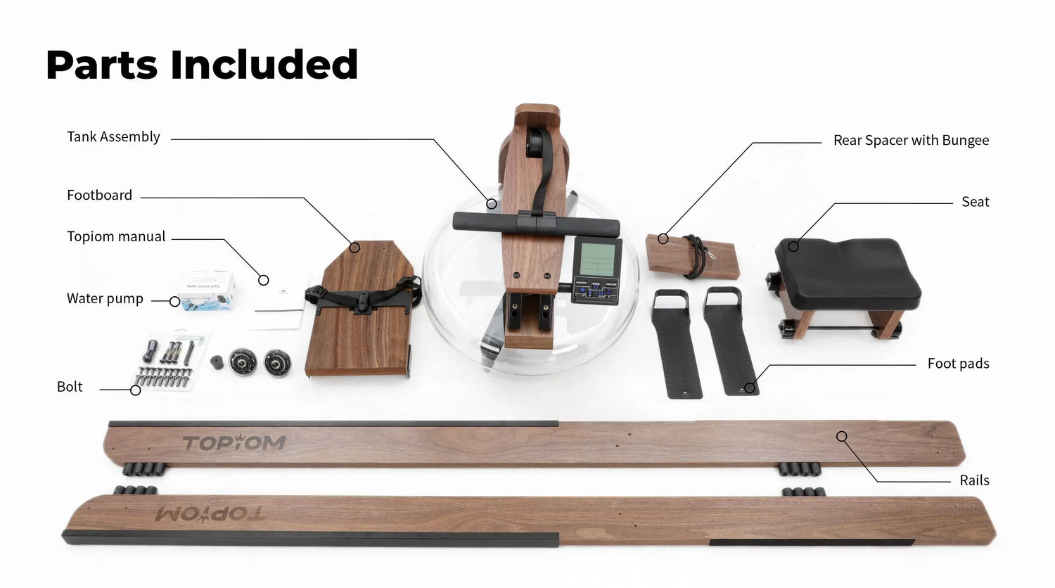 Topiom Rowing Machine for Home Use | Solid Wood | TM3 Monitor Olive Nyx