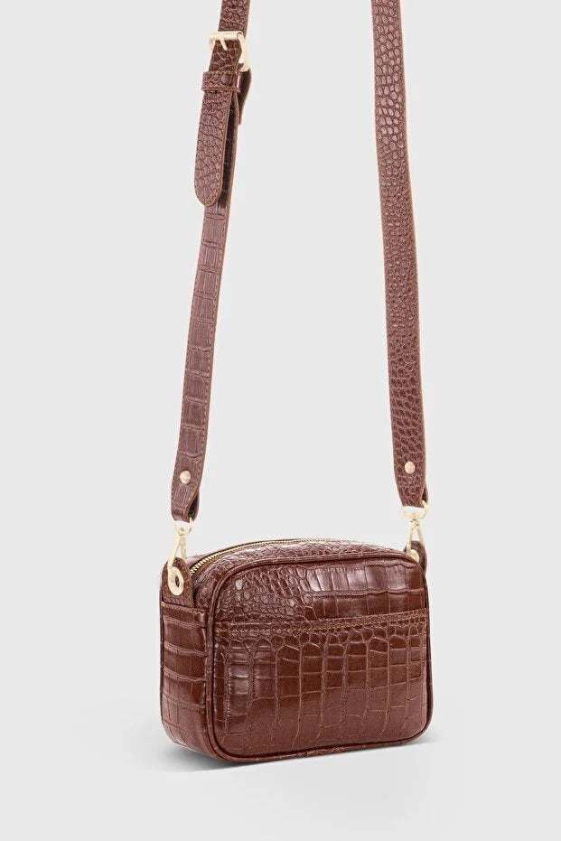 Brown Croc Embossed Crossbody Bag for Women – Women&