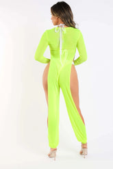 Sexy Mesh Cover Up Jumpsuit Summer Bodycon Beachwear NEON YELLOW Puce Juniper