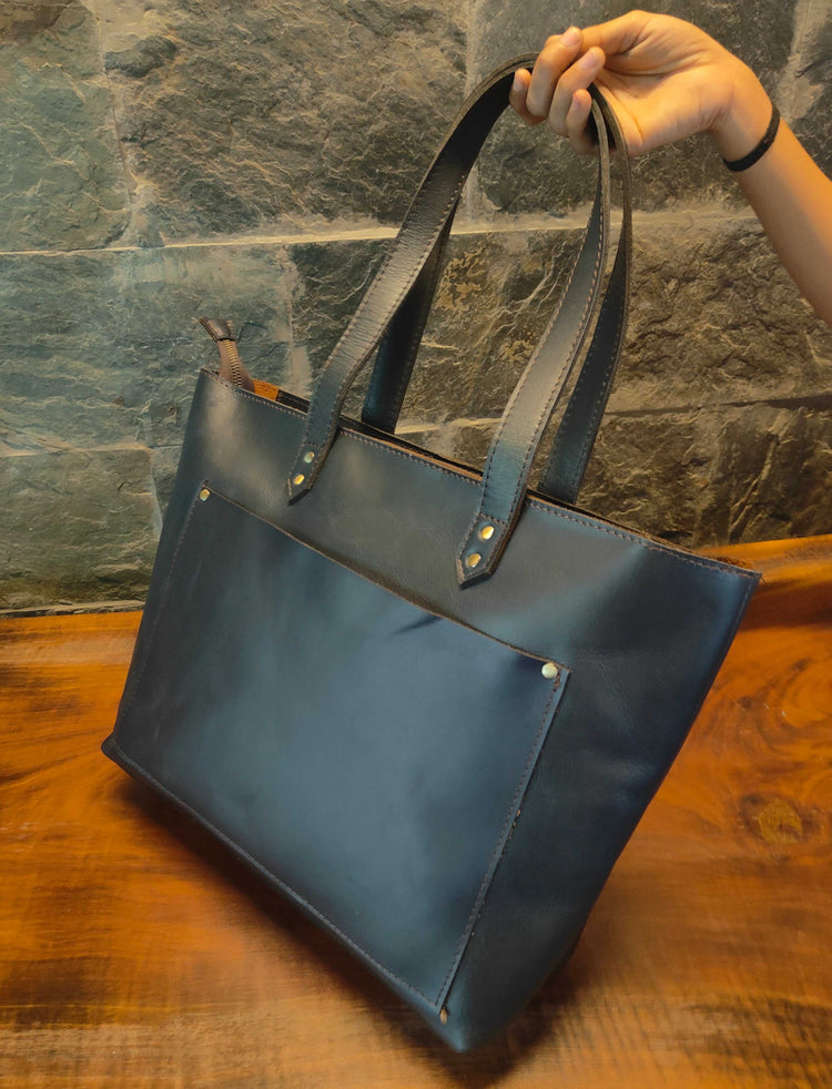 Genuine Leather Tote Bag with Zipper for Women – Women&