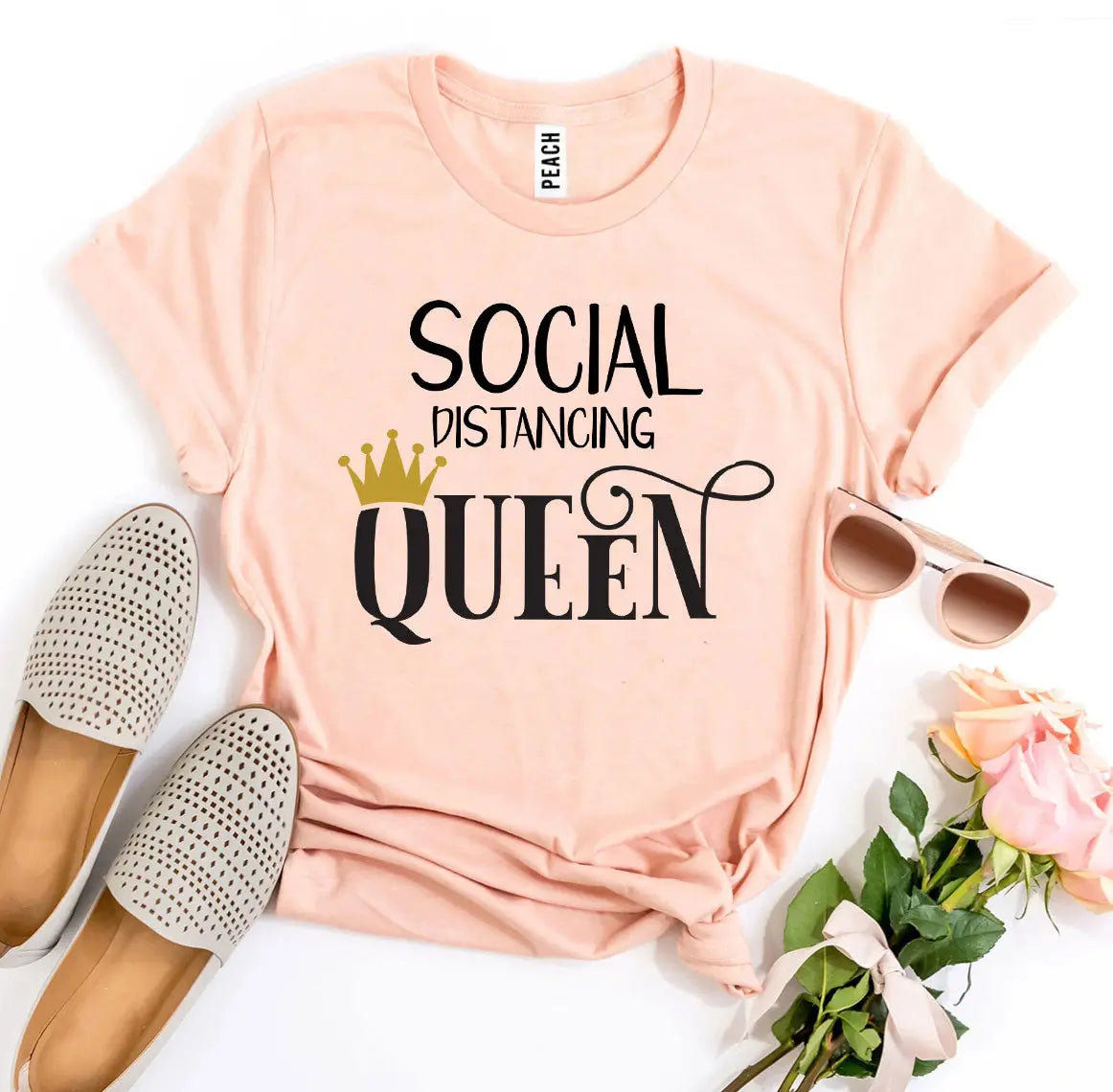 Social Distancing Queen T-shirt Agate
