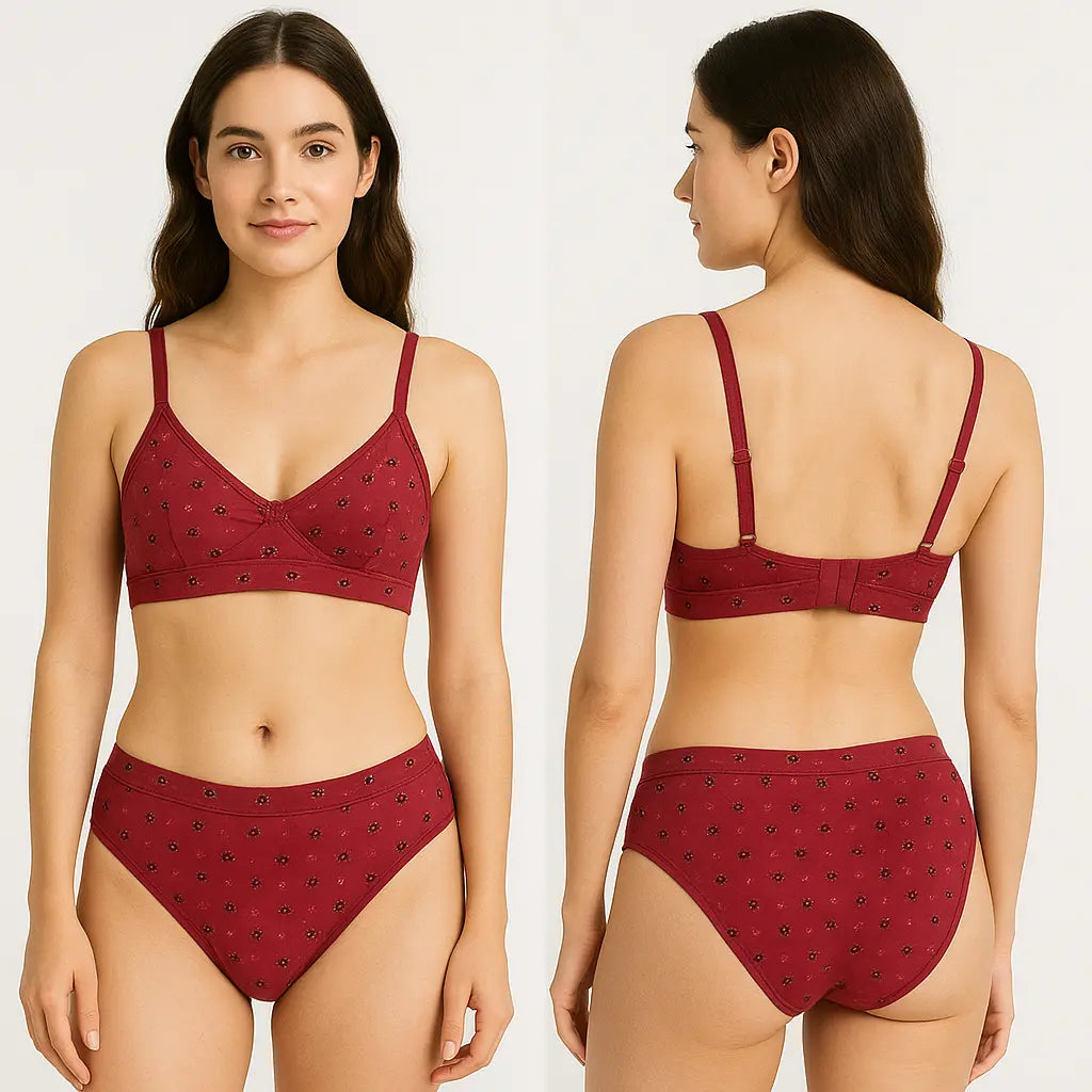 Women’s Lingerie Set Padded Bra with Matching Panty Sea Red- L Apricot Tethys