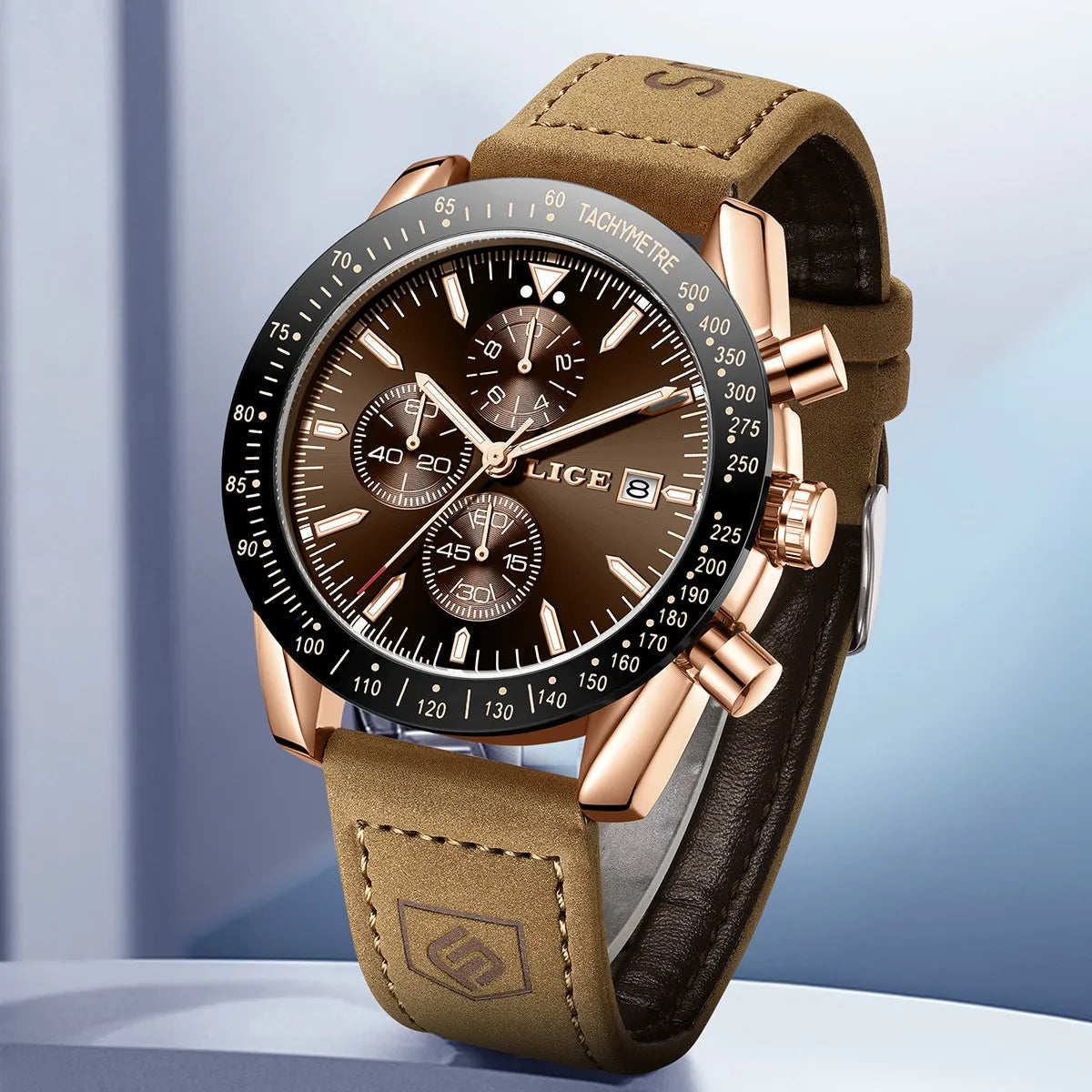 LIGE Leather Watches Men Fashion Business 30M Waterproof Quartz Wristwatch Chronograph Date Luxury Luminous Sports Man Watch+Box Khamik Shop Online