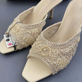 2026 Summer Sandals Weave Pearl Mule Heels for Women Nude Square Toe High Heel Sandal Elegant Backless Fashion Stiletto Footwear Khamik Shop Online