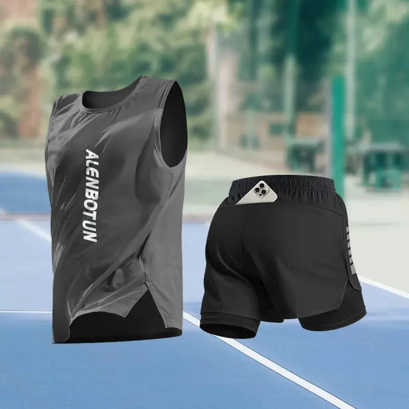 Men Running Sports Set Summer New Arrival Marathon Training Fitness Outfits Professional Quick Dry Basketball Tank Top And Short Khamik Shop Online