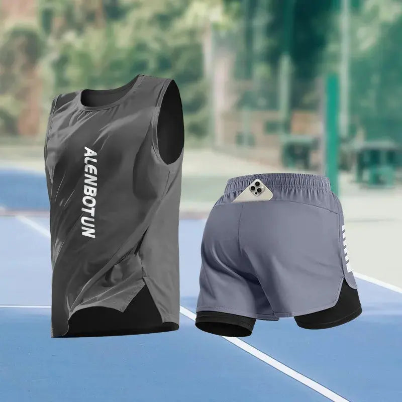 Men Running Sports Set Summer New Arrival Marathon Training Fitness Outfits Professional Quick Dry Basketball Tank Top And Short Khamik Shop Online