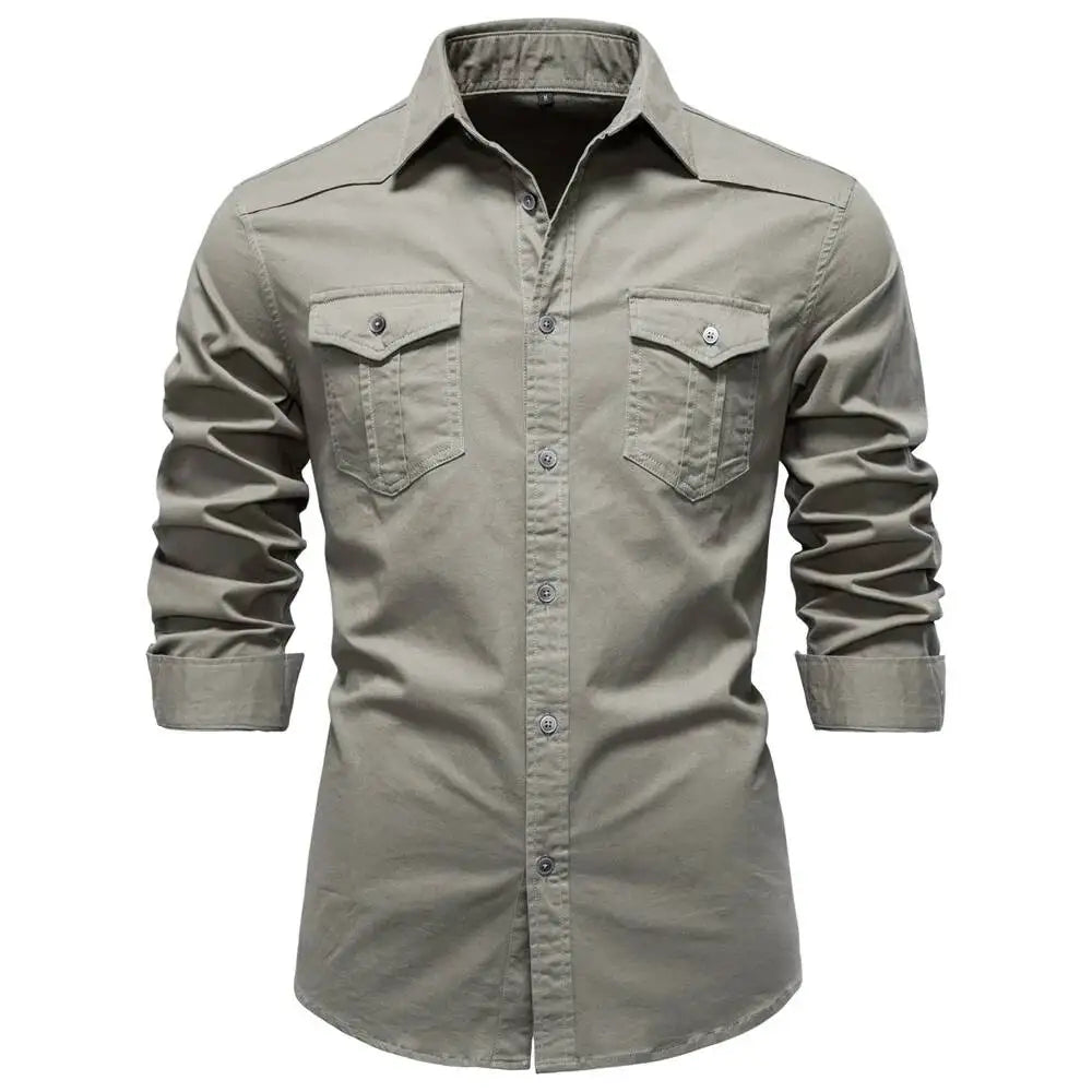 AIOPESON 2026 Business Cotton Pocket Shirt Long Sleeve Quality For Casual Slim Fit Solid Color Men Shirts Khamik Shop Online