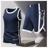 Summer Daily Outdoor Leisure Trend Versatile Sportswear Men Fashion Trend Sports Sleeveless Vest Five Quarter Shorts 2-piece Set Khamik Shop Online