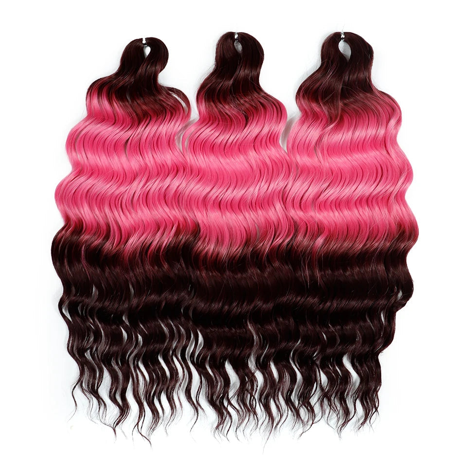 FREEDOM Synthetic Curly Braiding Hair Extensions 24 Inch/60 cm Long Deep Wavy Twist Crochet Braids Hair Ombre Brown Rainbow Hair Khamik Shop Online