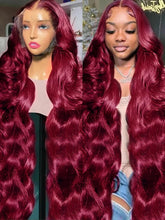 99j Burgundy Lace Front Human Hair Wig Body Wave 13x6 HD Lace Frontal Wigs Red Colored 13x4 Transparent Lace Wig For Women Khamik Shop Online