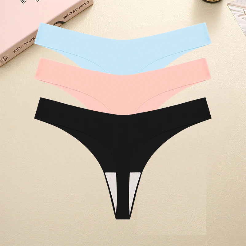 3PCS/SET Sexy G-String Underwear Female T-back Intimates Lingerie Seamless Low Waist Underpants 10 Color Lady Bikini Panty XS-XL Khamik Shop Online