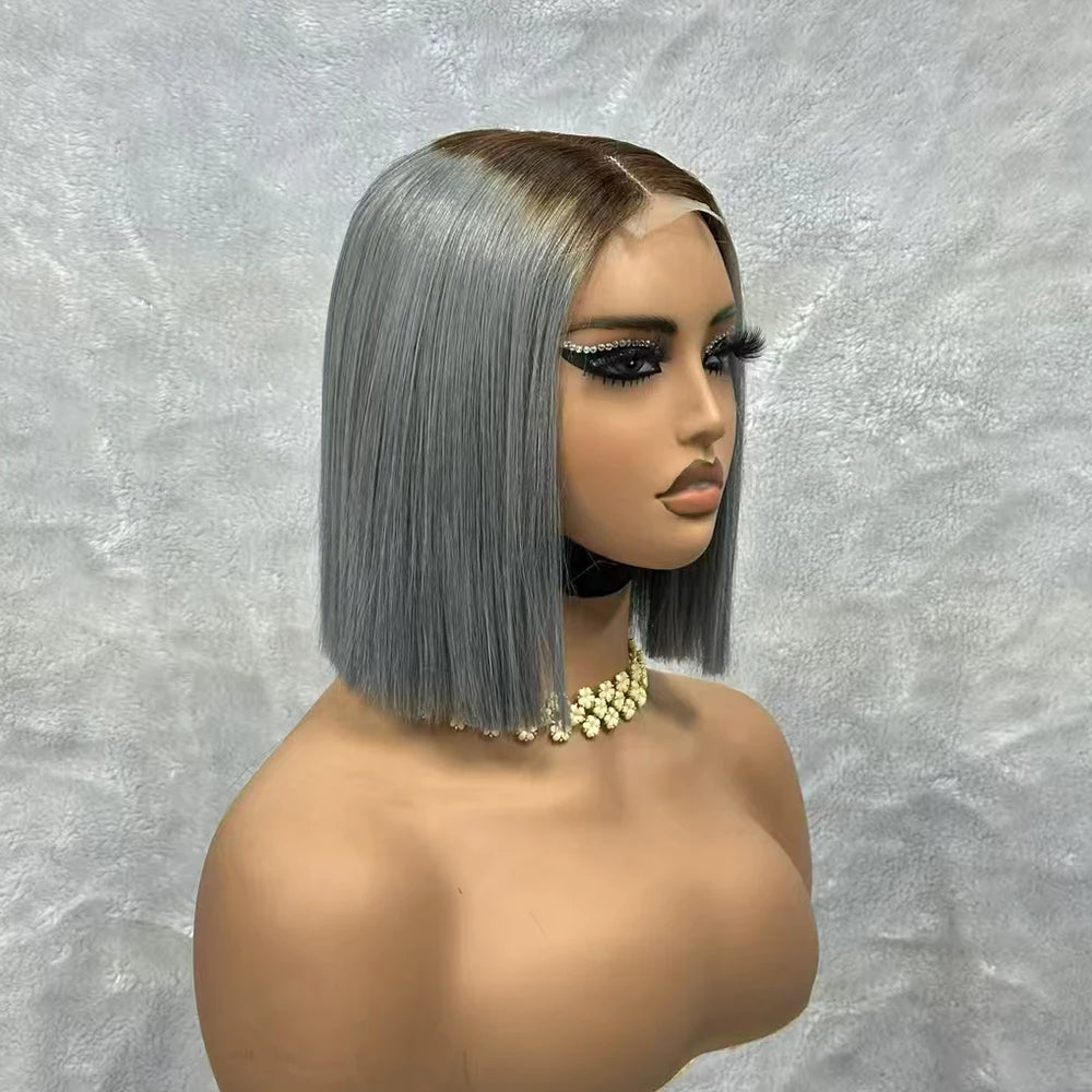 Bone Straight Short Bob Human Hair Brazilian Raw Hair Bone Straight Bob Wig 2x6 Lace Closure Color Wigs for Women Khamik Shop Online