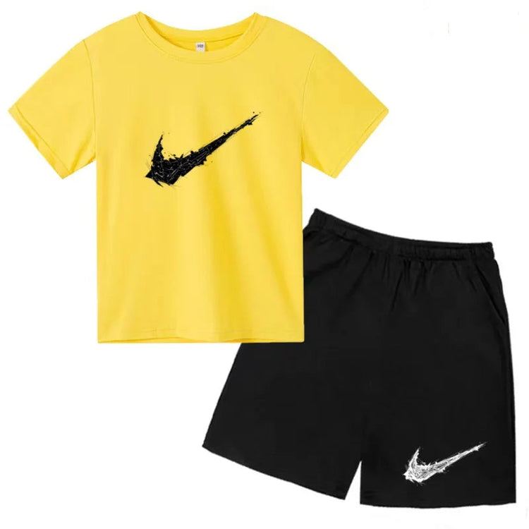 Summer Brand White T-shirt+Shorts Two-piece Set Kids New Clothing Fashion Letter Boy Girl3-13Yrs Sports Short-sleeved Casual Set Khamik Shop Online