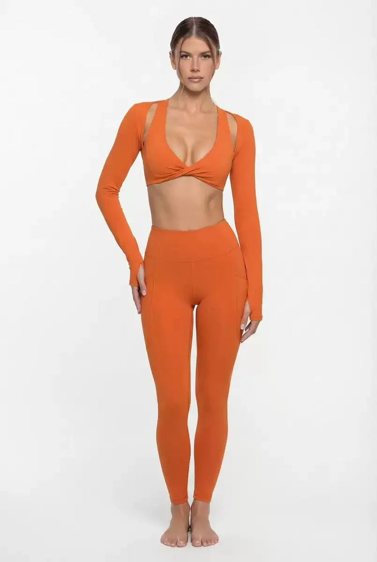 Nude Feel Yoga Long Sleeve Set For Women Pullover Quick-Dry Compression Shirt Outdoor Fitness Activewear Woman Sports Sets Khamik Shop Online