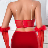 Luxury Lingerie Sexy Red Strapless Love Vest Wrap Hip Dress Set Comfortable See Through Mesh Erotic Four Piece Set Khamik Shop Online