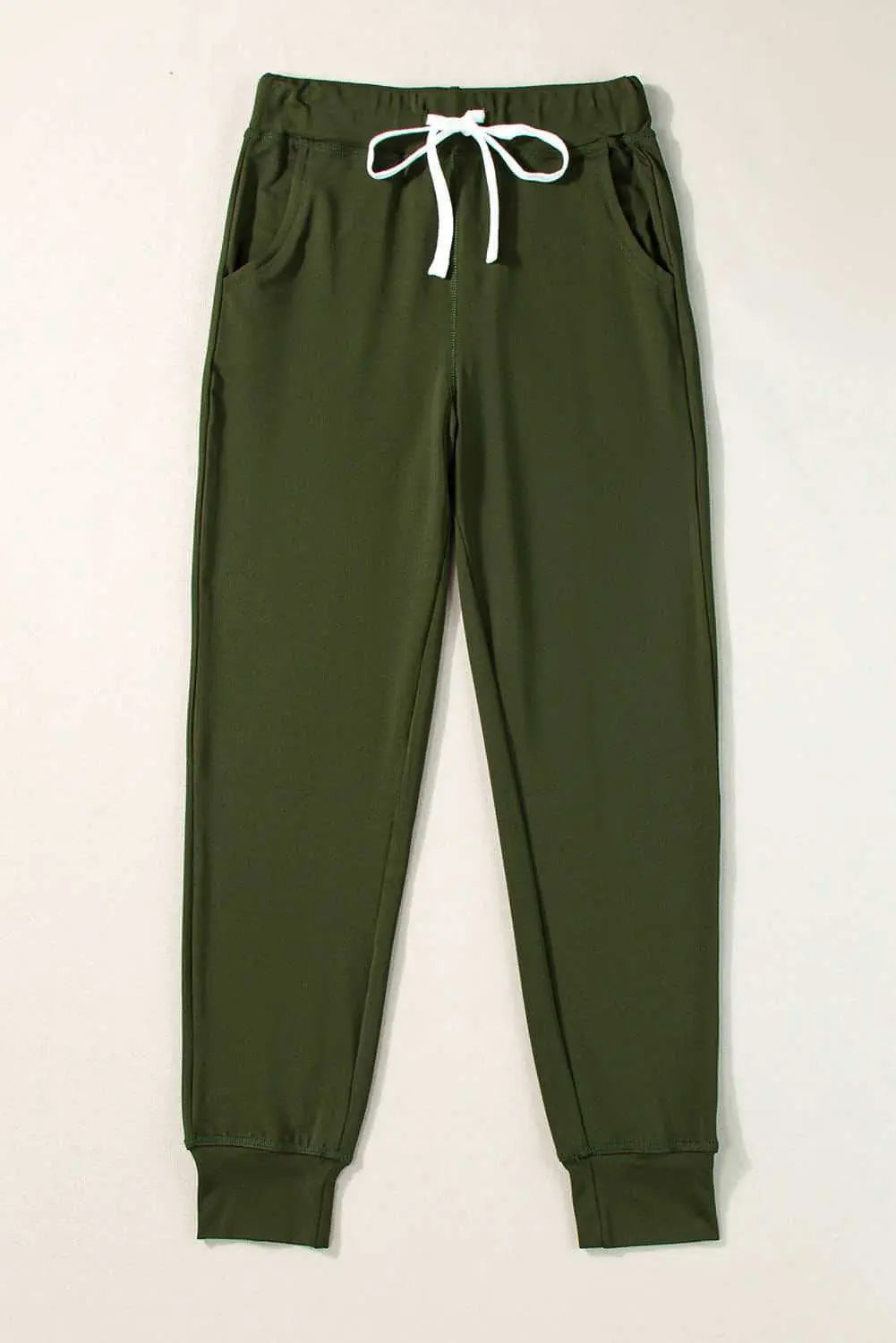 Moss Green Drawstring Waist Pocketed Joggers Carmine Juneberry