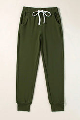 Moss Green Drawstring Waist Pocketed Joggers Carmine Juneberry