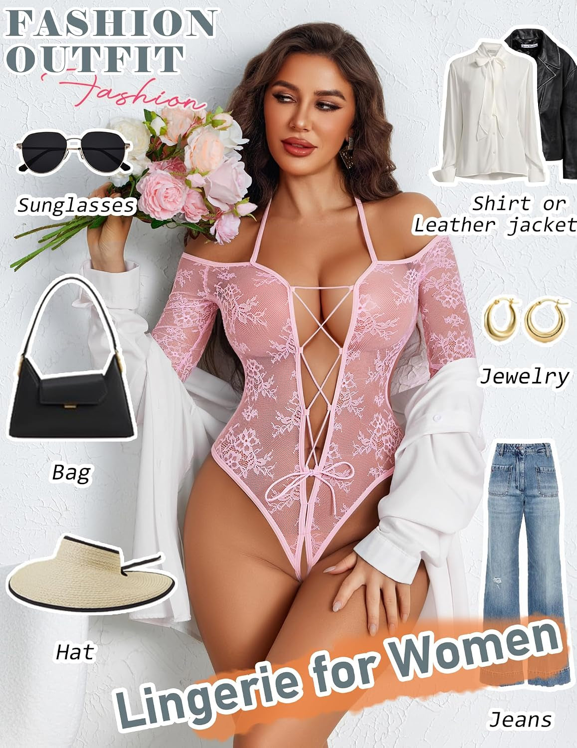 Women Lace Teddy Bodysuit Cut Out One Piece Lingerie Mini Babydoll