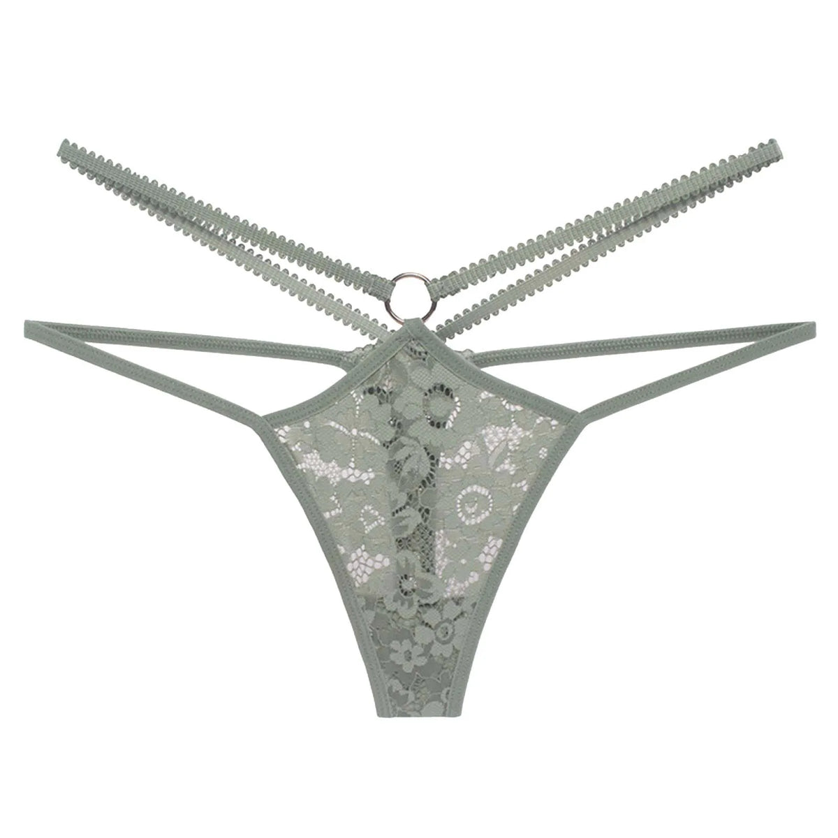 Women Strappy Hollow Briefs Underwear Ring Link Straps Low Rise Floral Lace Panties Ladies Translucent Sexy Underpants Lingerie