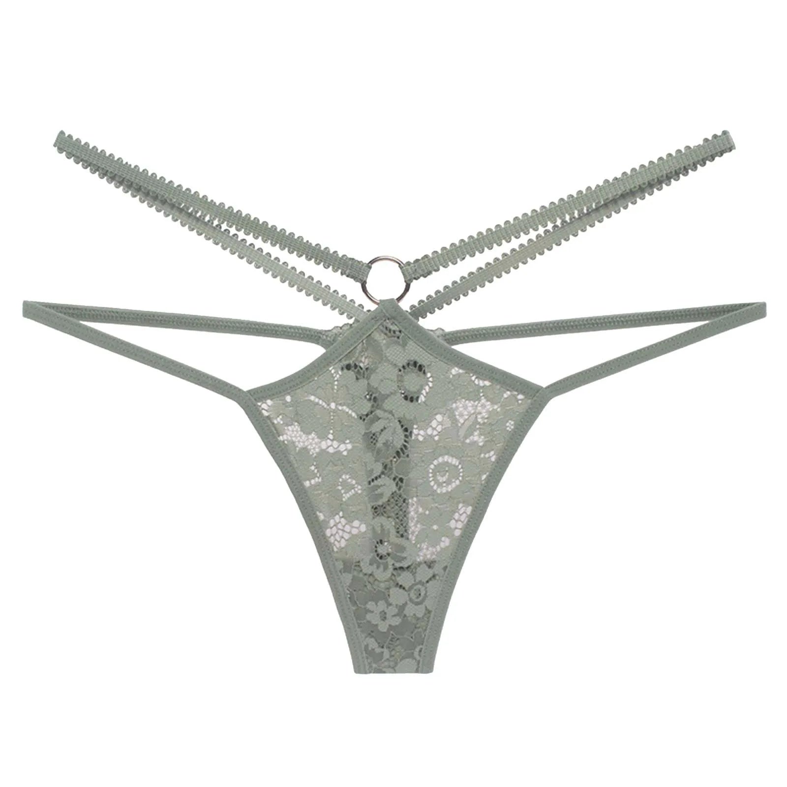 Women Strappy Hollow Briefs Underwear Ring Link Straps Low Rise Floral Lace Panties Ladies Translucent Sexy Underpants Lingerie
