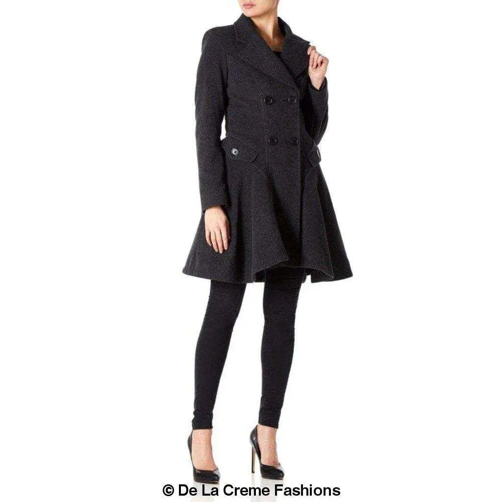 Wool Blend Fit And Flare Double Breasted Skater Coat (1102) Rose Eleusis