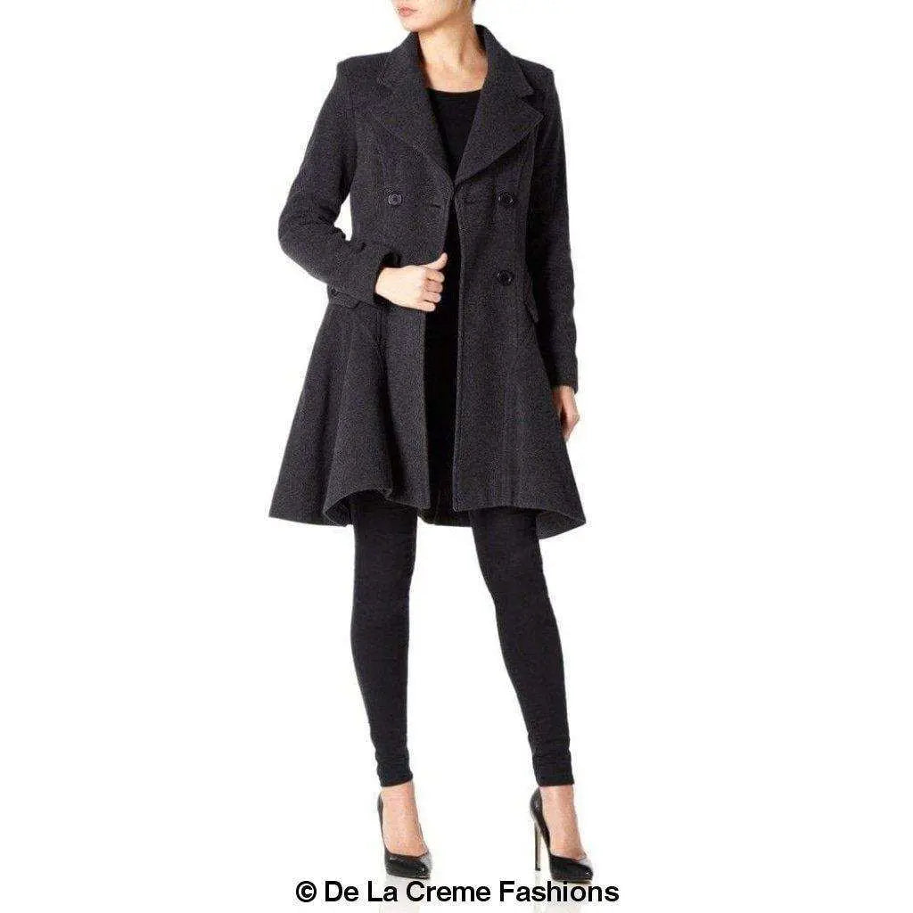 Wool Blend Fit And Flare Double Breasted Skater Coat (1102) Rose Eleusis