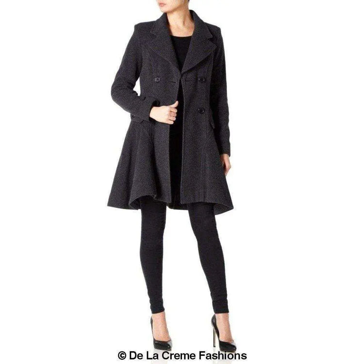 Wool Blend Fit And Flare Double Breasted Skater Coat (1102) Rose Eleusis