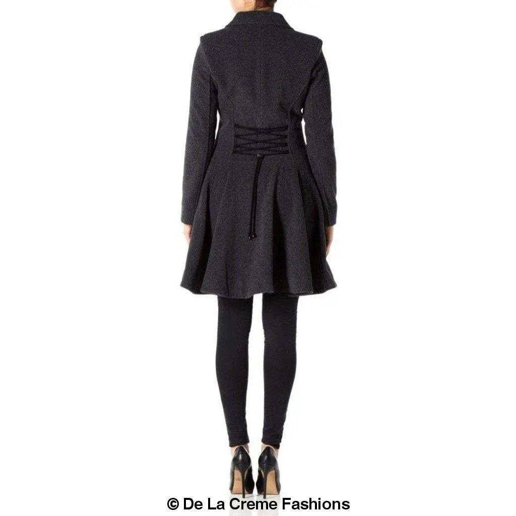 Wool Blend Fit And Flare Double Breasted Skater Coat (1102) Rose Eleusis