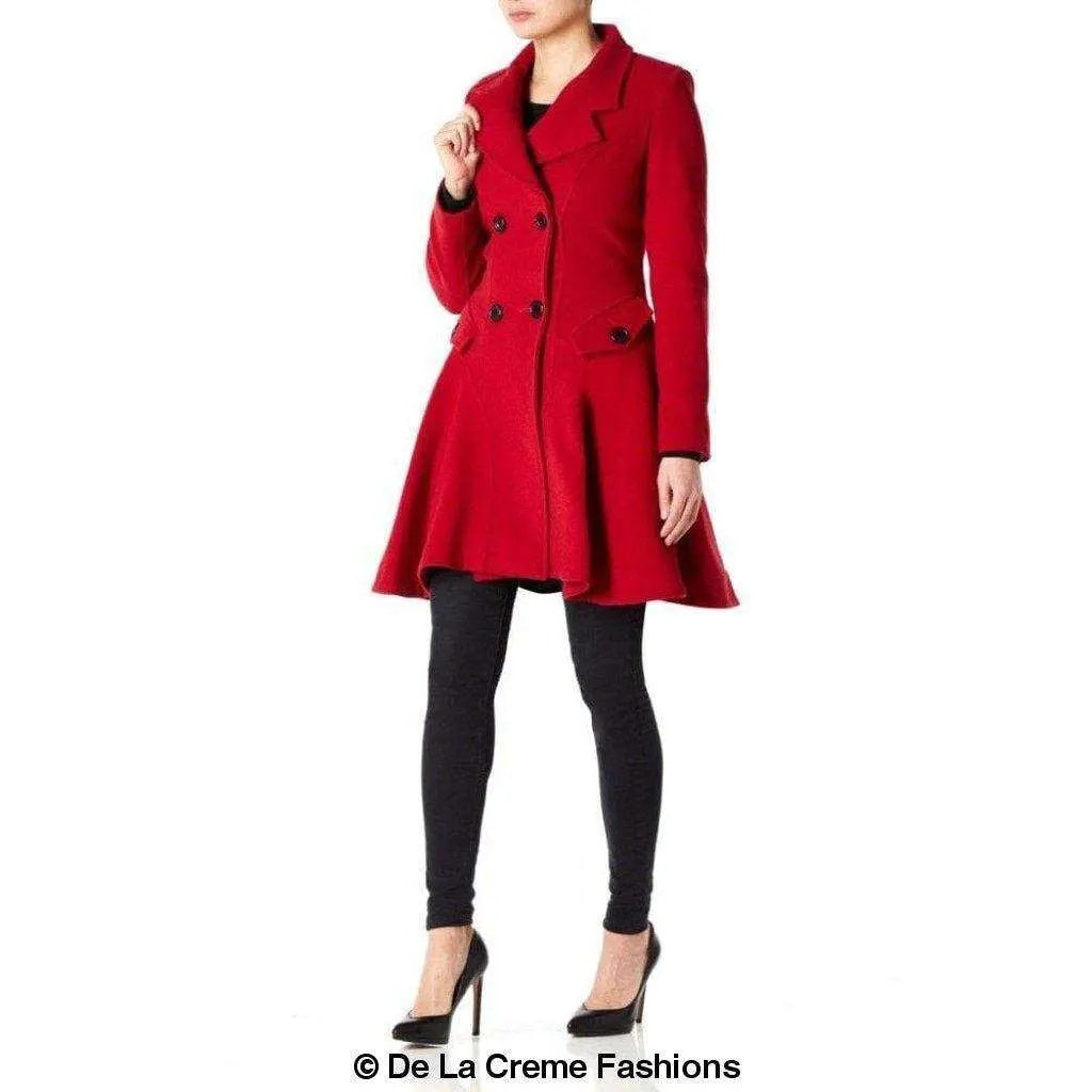 Wool Blend Fit And Flare Double Breasted Skater Coat (1102) Rose Eleusis
