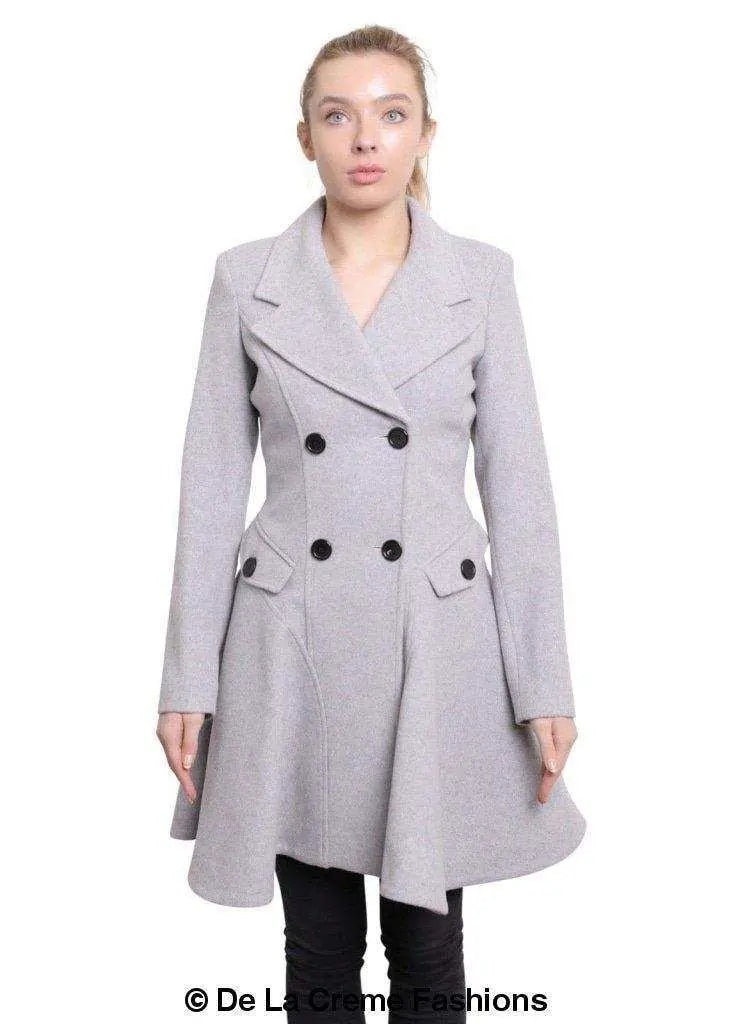 Wool Blend Fit And Flare Double Breasted Skater Coat (1102) Rose Eleusis