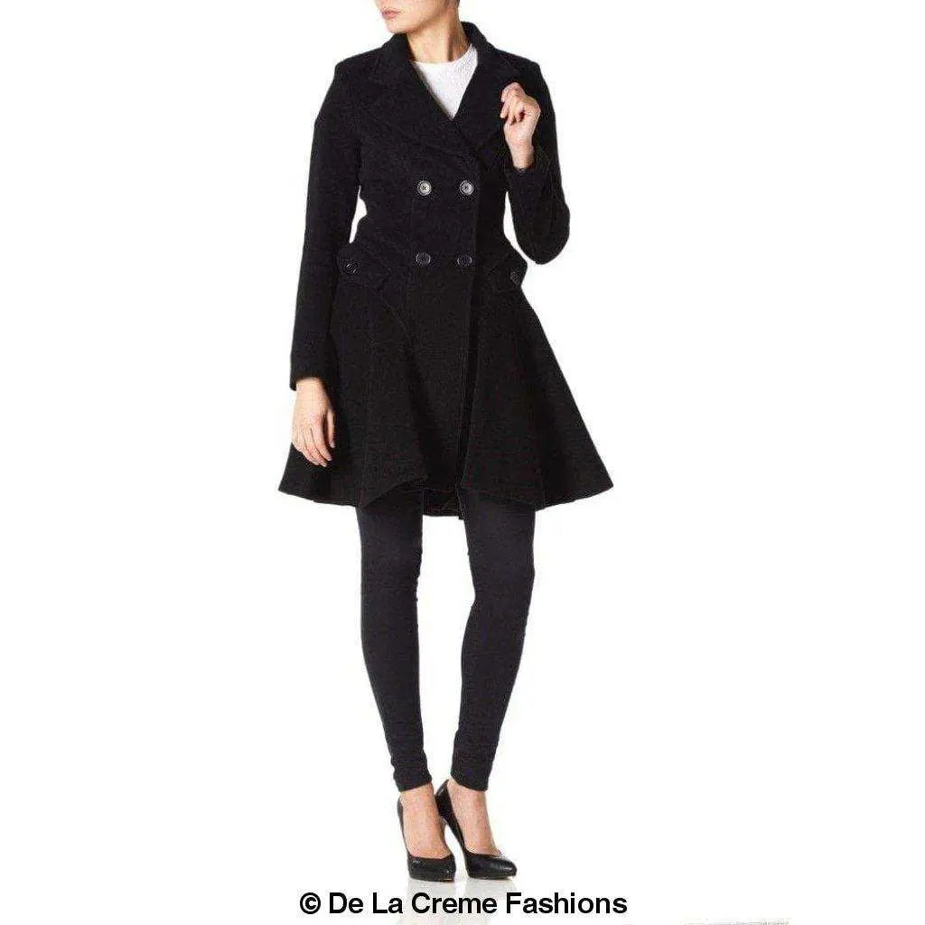 Wool Blend Fit And Flare Double Breasted Skater Coat (1102) Rose Eleusis