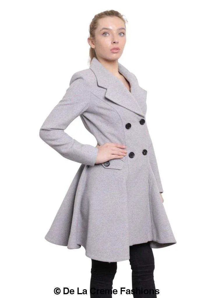 Wool Blend Fit And Flare Double Breasted Skater Coat (1102) Rose Eleusis