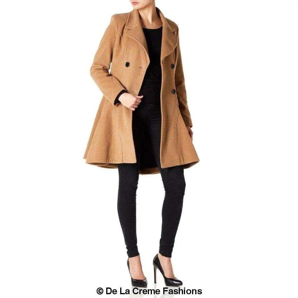 Wool Blend Fit And Flare Double Breasted Skater Coat (1102) Rose Eleusis