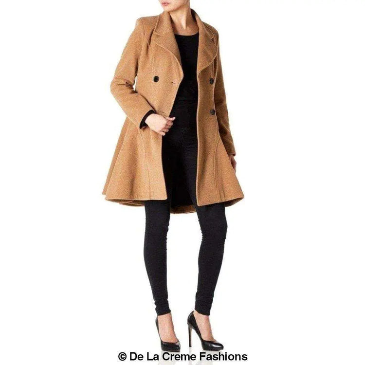 Wool Blend Fit And Flare Double Breasted Skater Coat (1102) Rose Eleusis